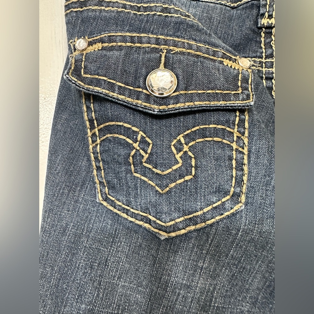 ZCO Blue Jeans Cropped Baggy Rhinestone Accents Denim Button Closure Plus SZ 16 - Picture 9 of 9